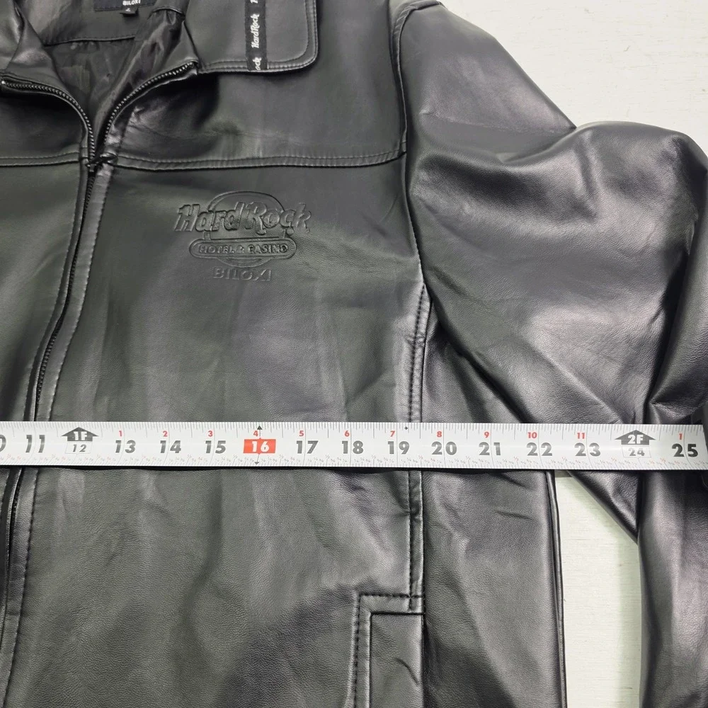 Hard Rock Hotel & Casino Biloxi, MS Black‎ Faux Leather Jacket Rare Men's L EUC
